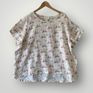 Cynthia Rowley Pure Linen Top Blouse Shirt Size 2X Nautica Print